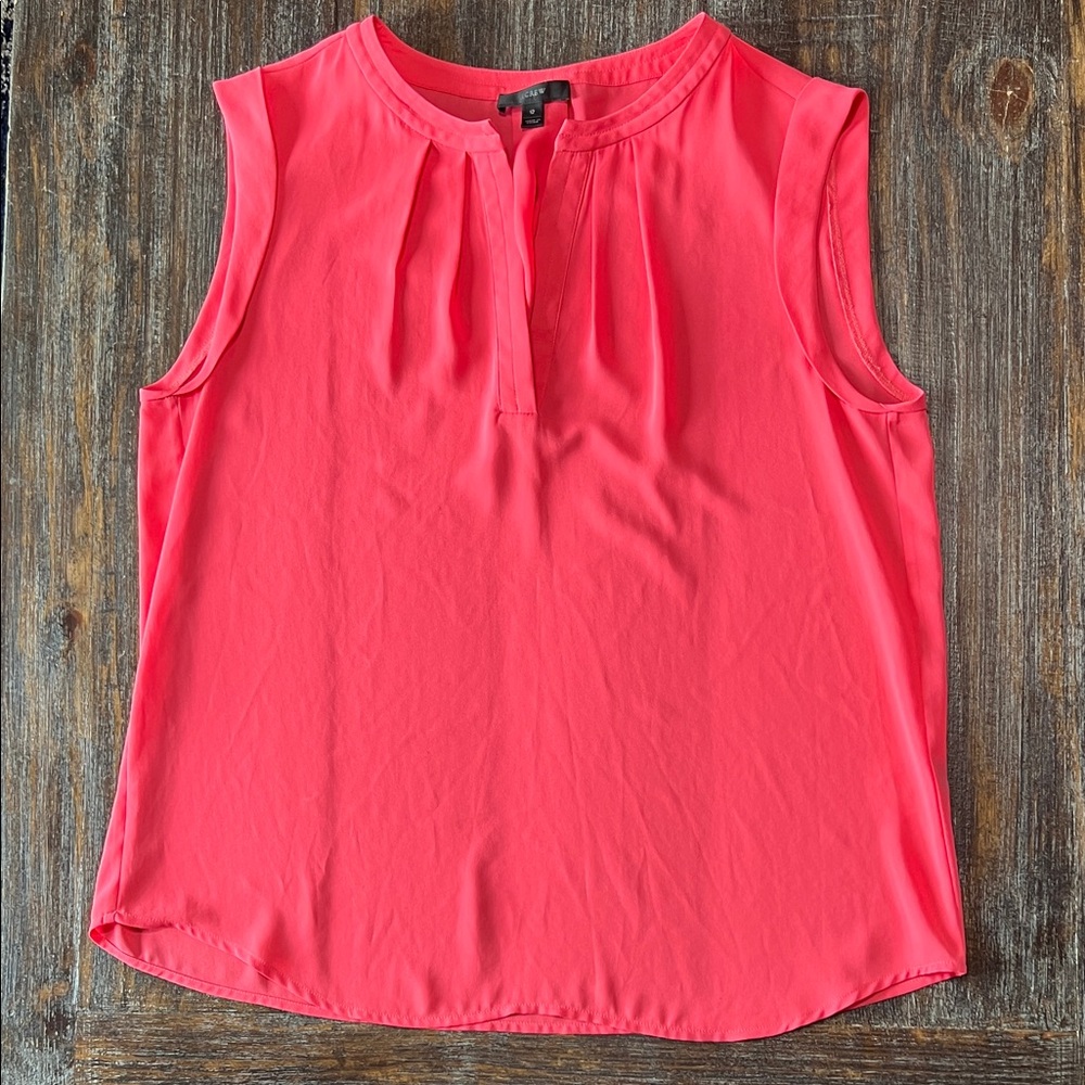 J. Crew Coral Pink Pleated Sleeveless Shell Top